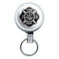 thumbnail image 1 of Firefighter Firemen Maltese Cross Black Retractable Belt Clip Badge Key Holder, 1 of 1