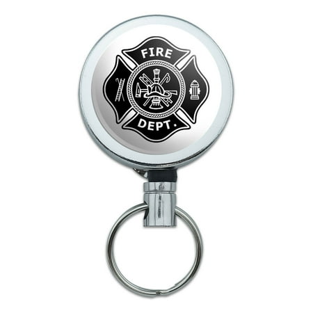 Firefighter Firemen Maltese Cross Black Retractable Belt Clip Badge Key