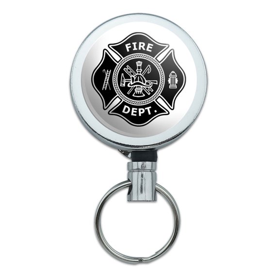 Firefighter Firemen Maltese Cross Black Retractable Belt Clip Badge Key Holder