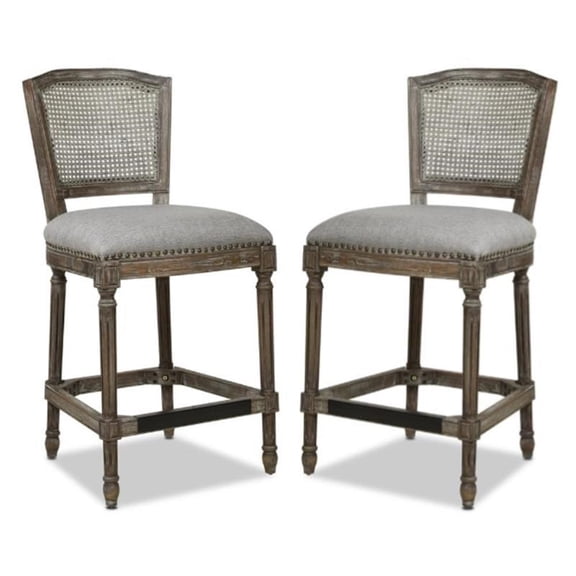 Home Square Rattan Wicker High Back Bar Stool in Dark Heathered Gray - Set of 2
