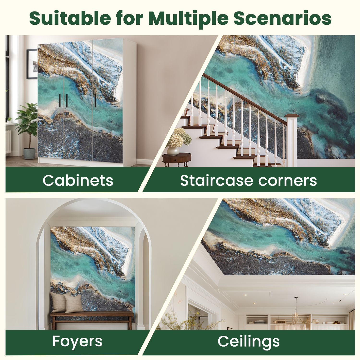 Peel and Stick Wallpaper Aerial abstract beautiful coastline Modern Art Wall Mural Decor Self Adhesive and Removable 100in x 144in