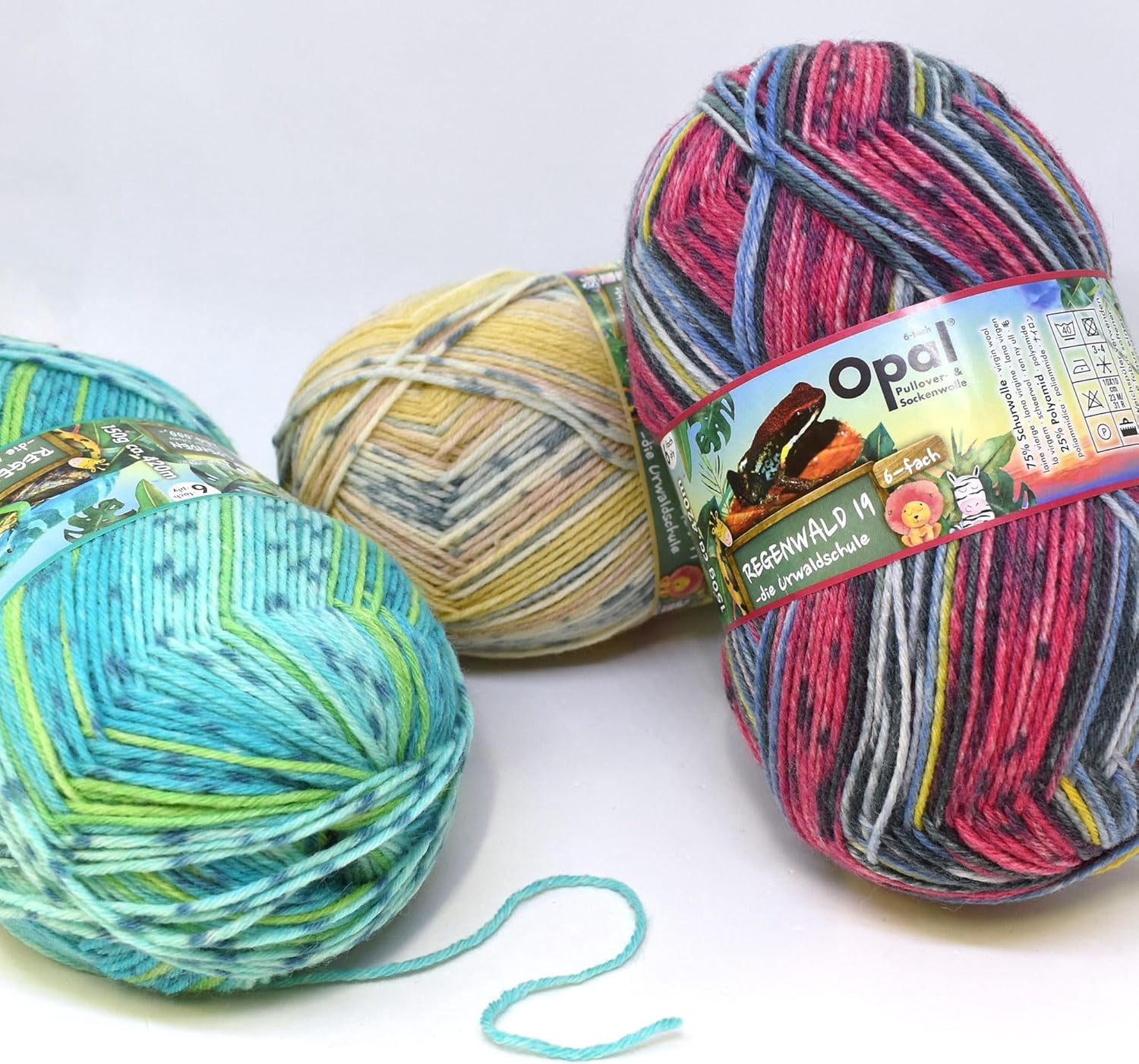 Opal 6-Ply Sock Yarn | 75% Virgin Wool (Superwash), 25% Polyamide | 150g (Approx. 460 yards) Skein, (11340 - Rainforest Gold-Aqua)