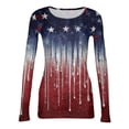 thumbnail image 6 of Women's Casual Fashion Round Neck Independence Day Print Long Sleeve Ribbed Top Wine S, 6 of 6