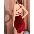 thumbnail image 6 of Women'S Sleeveless Spaghetti Strap Cowl Neck Party Slit Cocktail Midi Velvet Dress Red L, 6 of 7