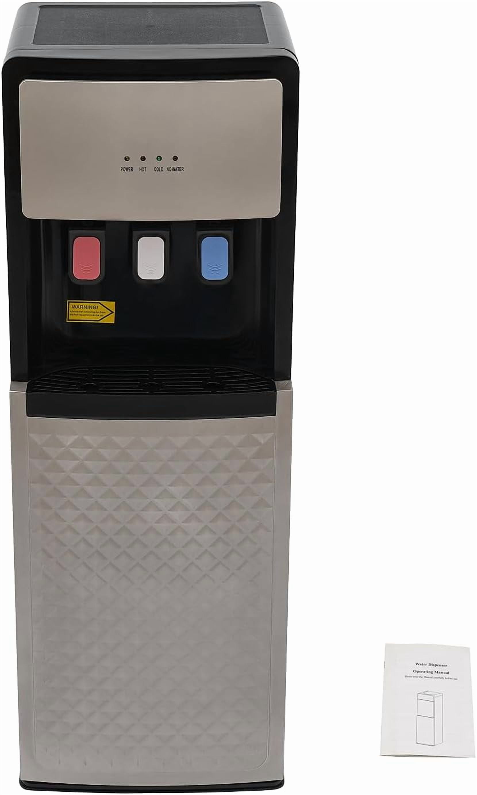 Bottom Loading Water Cooler Dispenser, Storage Cabinet Drinking Fountain Hot & Cold Standing Water Dispenser with Anti-Scalding Design Safety Lock for Home Office (Silver Grey)