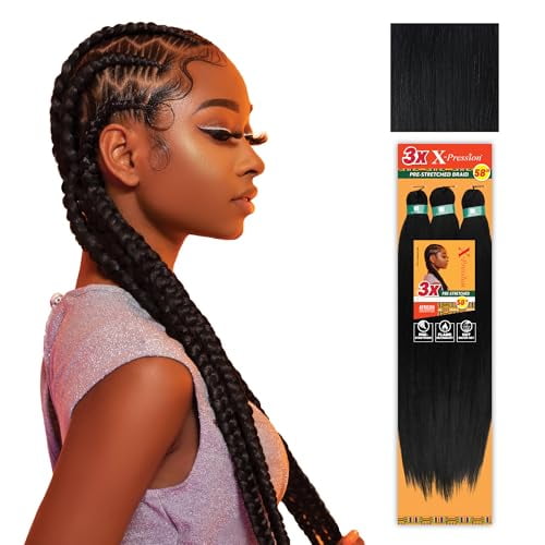 Sensationnel X-Pression Pre-Stretched Braiding Hair 3X 58" - Color 1 (3-Pack)