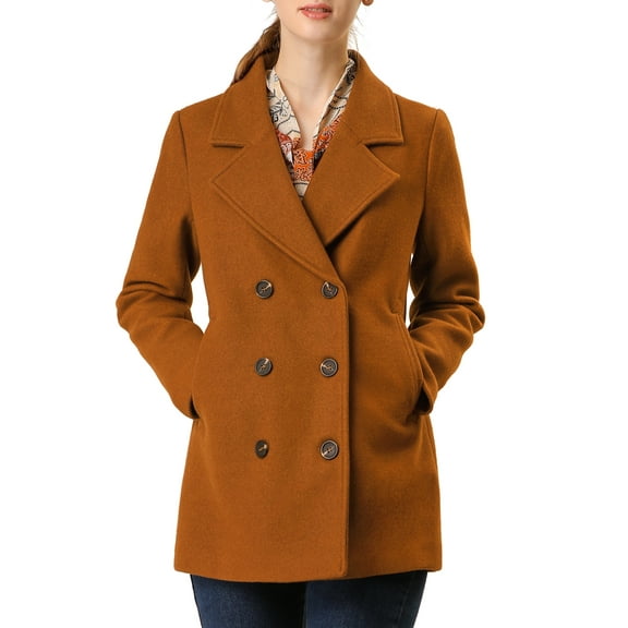 MODA NOVA Juniors Notched Lapel Double-Breasted Pocket Mid Thigh Overcoat