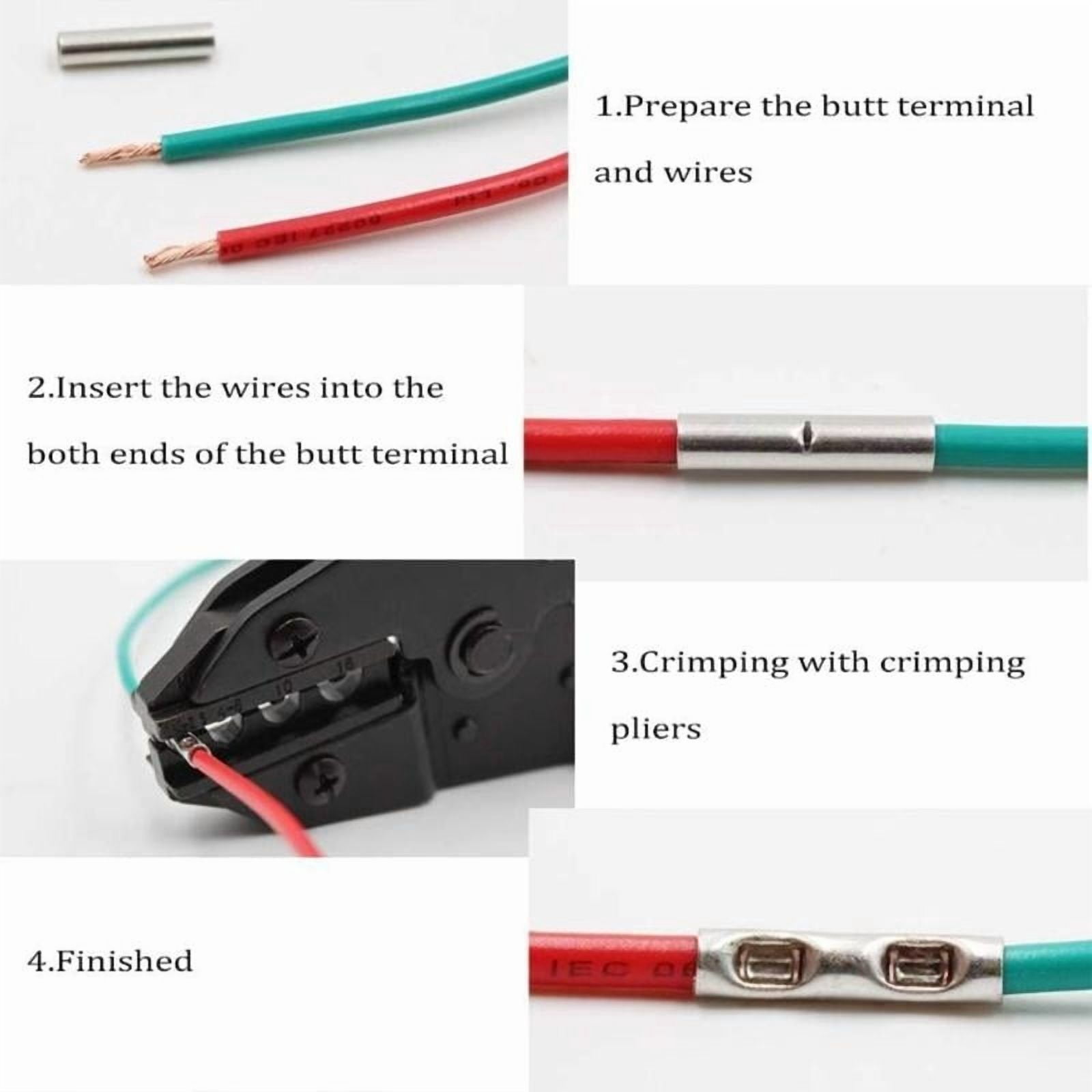 300Pcs Butt Terminal Electrical Wire Connectors Battery Cable Connectors Copper Tinned Splice Crimp Terminal Sleeve