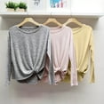thumbnail image 4 of Wenseny Long Sleeve Shirts For Women Twist Knot Front Tunic Blouse Shirt Grey L, 4 of 5