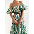 thumbnail image 3 of Women Summer Floral Print V-Neck Dress Short Sleeve High Waist Midi Slim-Fit A-Line Dresses Beach Streetwear, 3 of 11
