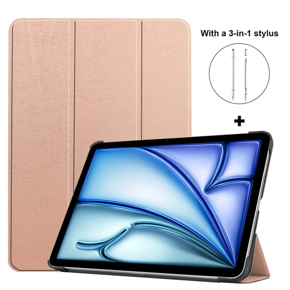ELEHOLD Case for iPad Air13 2024/iPad 12.9 2018, Colorful Pattern Shockproof Leather Case with Stand, Auto Wake/Sleep Function, Includes 3-in-1 Stylus Pen,Rosegold