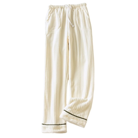 Women's Winter Flannel Sleep Pants Lined Thermal Pants For Home Comfort Soft Warm Cozy Long Pants With Drawstring