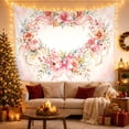thumbnail image 3 of Heart Shaped Floral with Wreath Subtle Soft Peach, Playful Watercolor for Animal Lovers, Cute Animal Wall Decor, Valentine'S Day Gift, Tapestry Wall Hanging for Bedroom and Dorm, 3 of 7