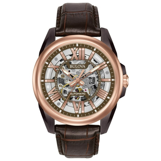 Bulova Bulova Men's Automatic Brown Skeleton Dial Brown Leather Strap Watch 98A165 Walmart