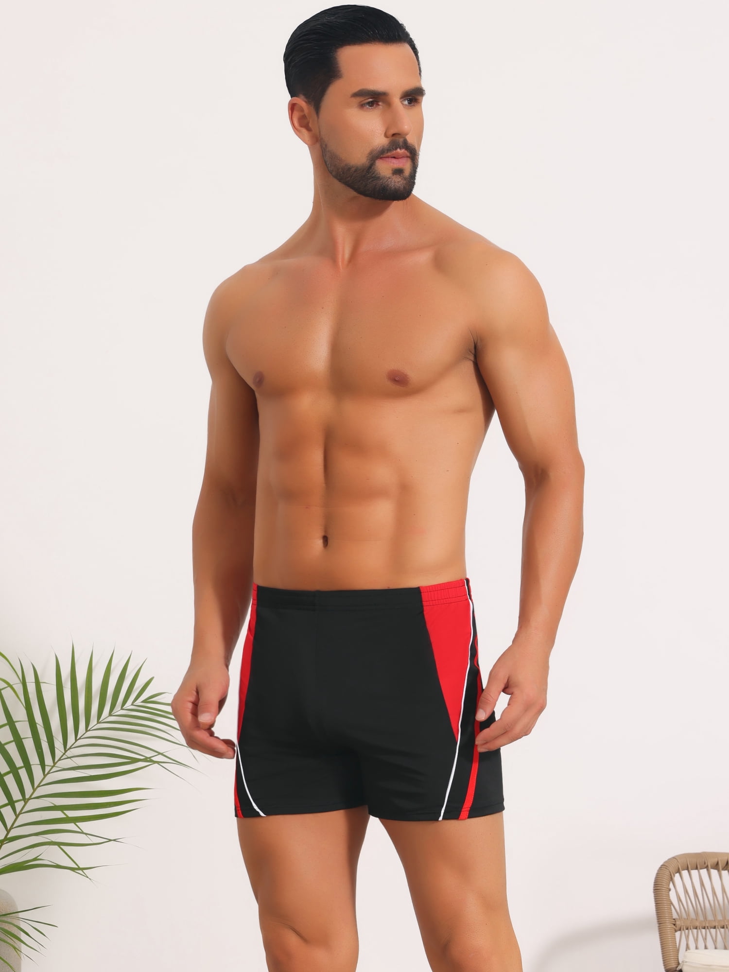 DARING DIVA Men's Block Swimwear Adjustable Drawstring Pool Swimming Shorts 34 Red