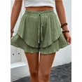 thumbnail image 3 of Pantalones cortos fluidos for mujer, falda pantalón estilo bohemio con volantes y mariposas, cintura alta, tela texturizada, doble capa, Color sólido, informal, 3 of 7