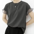 thumbnail image 5 of Timegard T-Shirts pour Femmes Manches Courtes Dentelle Col Rond Hauts Décontractés Couleur Unie Haut Basique, 5 of 5
