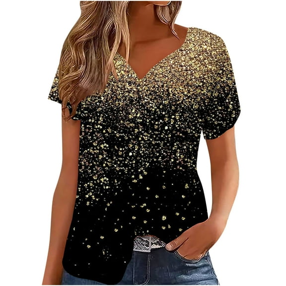 PVCS Womens Tops Women Plus Size Short Sleeves V-Neck Print Blouse Pullover Tops Short Sleeve Blouses