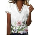 thumbnail image 2 of Hauts d'Été pour Femmes 2023 Mode Col en V Dentelle Patchwork Manches Courtes Haut Décontracté Blouse Dentelle Col en V Chemises Grande Taille pour Femmes, 2 of 5