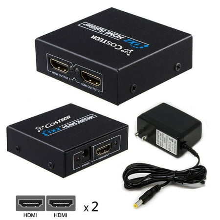 Costech HDMI Splitter, 4 Port 1x2 Full HD Ultra 1080P & 3D Support for HDTVs, monitors, displayers,Laptop Desktop (Black