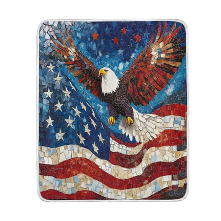 Wobogo American Flag Bald Eagle Flannel Fleece Bed Blanket as Bedspread Coverlet Sofa blankets (50x60in) Soft Lightweight Warm and Cozy
