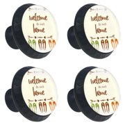 OWNNI Home Decor Welcome To Our Home Pattern Round Kitchen Knobs - ABS and Glass Material with Screws - Set of 4 - Suitable for Cabinets in the Kitchen