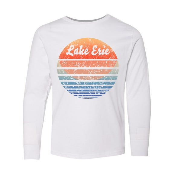 Inktastic Lake Erie Distressed Retro Sunset Long Sleeve Youth T-Shirt