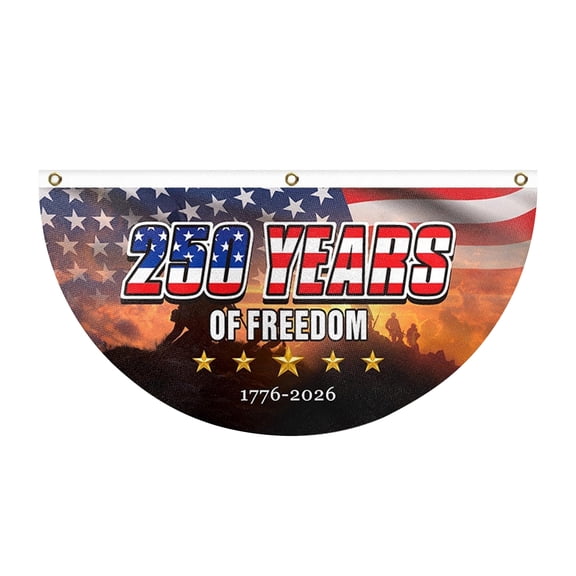 USA 250th Anniversary Patriotic Bunting Banner, 1776-2026 250 Years of Freedom American Flag Fan Banner with Brass Grommets, Independence Day Outdoor Porch Yard Fence Hanging Decoration