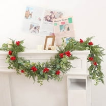 Christmas Garlans Artificial Eucalyptus Garland with Red Berries Pine Cones Faux Greenery Hanging Garlands Christmas Vine Table for Holiday Stairs Wall Fireplace Mantel Indoor Outdoor Decor (A)