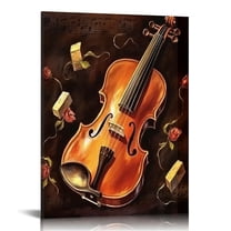 JEUXUS Music Painting Canvas Prints Brown Saxophone Violin Microphone Art Picture Poster Wall Decor Vintage Musical Jazz Artwork for Home Living Room Music Studio Classroom 16x20in