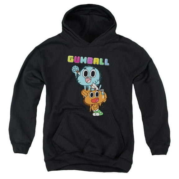 Trevco CN297-YFTH-1 Amazing World of Gumball & Gumball Spray Youth Pull-Over Hoodie, Black - Small