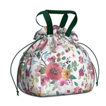 Pioneer Flower Floral Print Pattern Drawstring Lunch Bag Women - Drawstring Lunch Bag Insulated for Work Office - Stain-Resistant Large Lunchbags for Women with Multi-Pockets