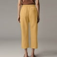 thumbnail image 4 of Petite Capris Pants for Women Drawstring Elastic Waist Cotton Linen Cropped Trousers With Pockets Summer Loose Straight Yellow 3XL, 4 of 7