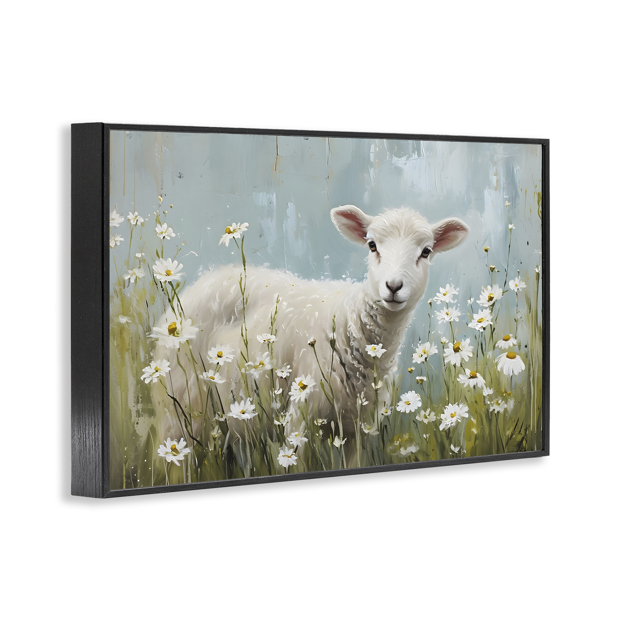 Stupell Industries Lamb Among Daisies Animals & Insects Painting Black Framed Art Print Wall Art, 30 x 20