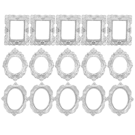 PAMINGONO 15Pcs Miniature Frames Resin Mini Picture Frames Diy Crafts Material Silver For Daily Life Party