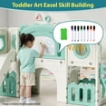 thumbnail image 6 of Pirecart 10-in-1 Slide Set for Kids Age 3+, Toddler Climber Slide Set with Basketball Hoop and Ball, Drawing Board, Non-Slip Steps, Indoor Outdoor Playground, Green White, 6 of 10