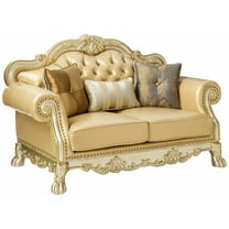 ACME Dresden Loveseat w/3 Pillows in Bone Synthetic Leather & Gold Patina
