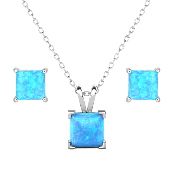 Cate & Chloe Amphitrite Opal Sterling Silver Jewelry Set Necklace and Stud Earrings, Gift for Women