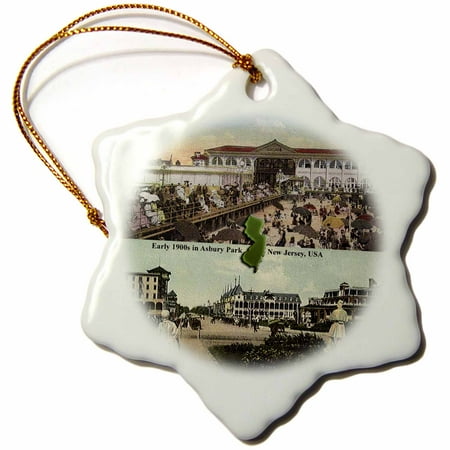Early Porcelain - 3dRose Asbury Park Early 1900s , Snowflake Ornament, Porcelain, 3-inch