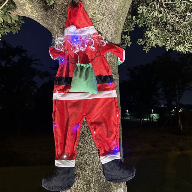 Papá Noel trepador esponjoso con luz LED Papá Noel colgante suave para interiores y exteriores