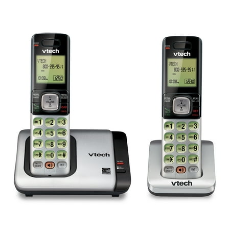 VTech CS5119 -2 DECT 6.0 Expandable Cordless Phone with Caller ID and Handset Speakerphone, Silver/Black with 2 Handsets