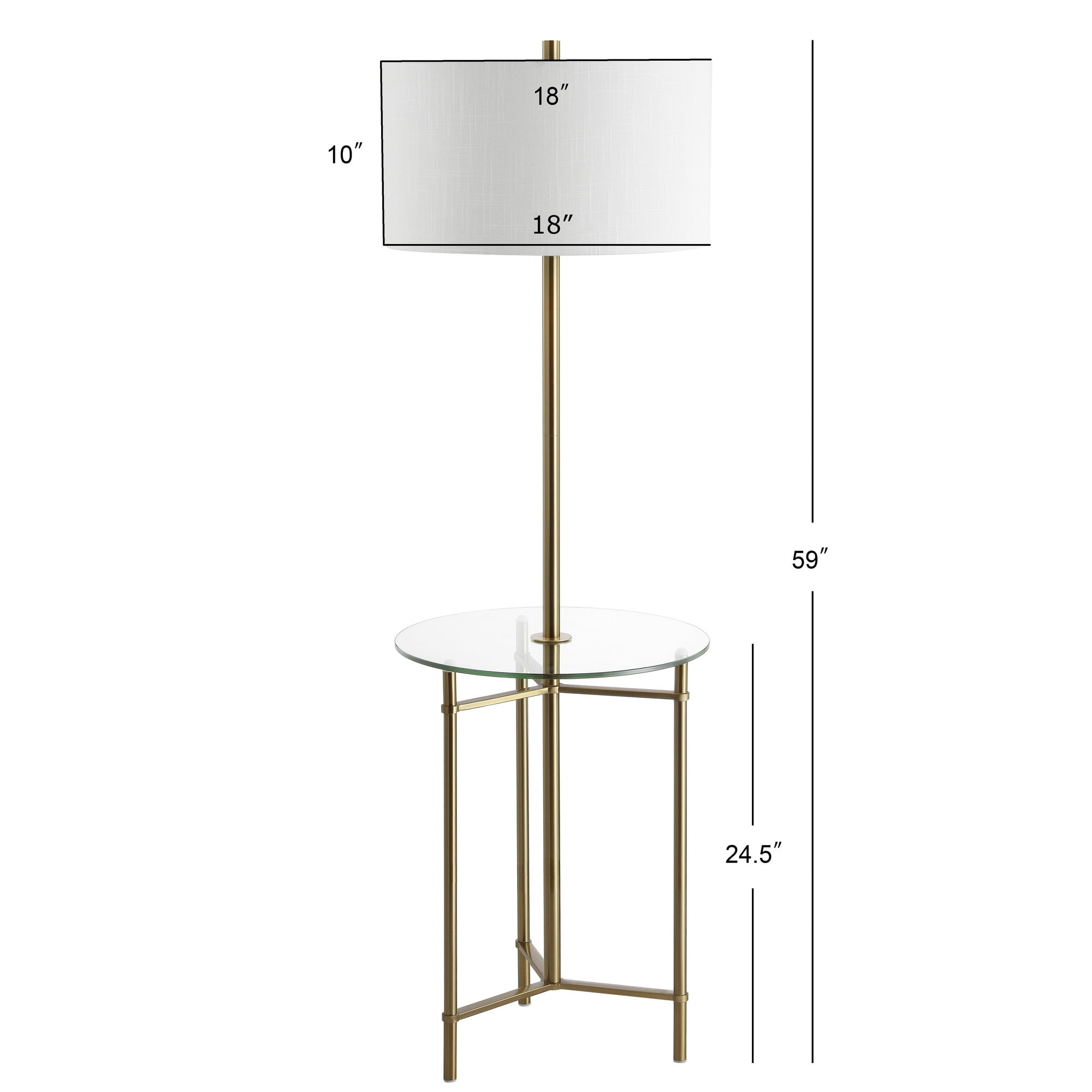 JONATHAN Y Charles 59" Metal/Glass LED Side Table and Floor Lamp, Brass