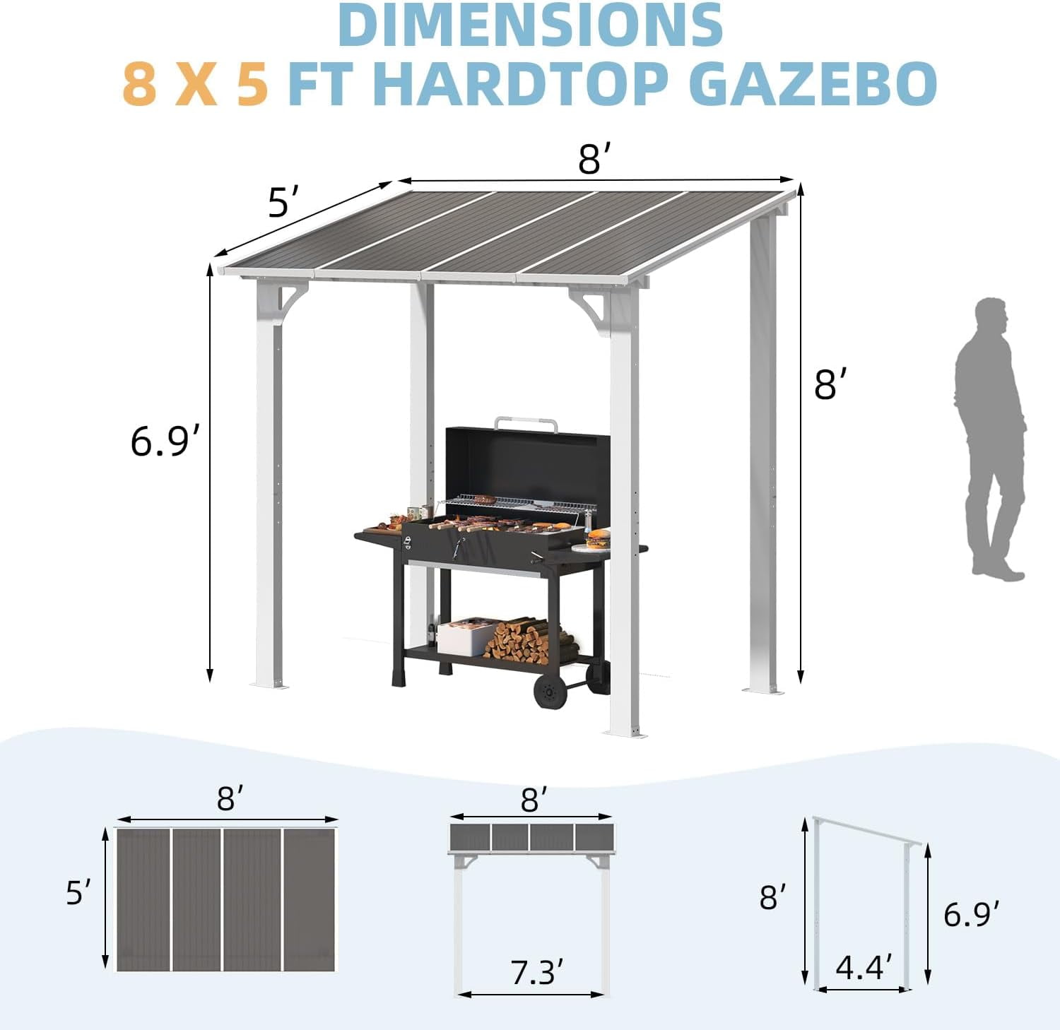 YODOLLA 5' x 8' Hardtop Gazebo Outdoor Aluminum Pergola ​For Garden, Patio, Backyard-White