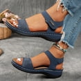 thumbnail image 4 of Dakaela Women's Orthopedic Sandals Arch Support Low Wedge Walking Sandal Comfortable Summer Beach Slip on Shoes with Hook and Loop Blue Size 7, 4 of 7