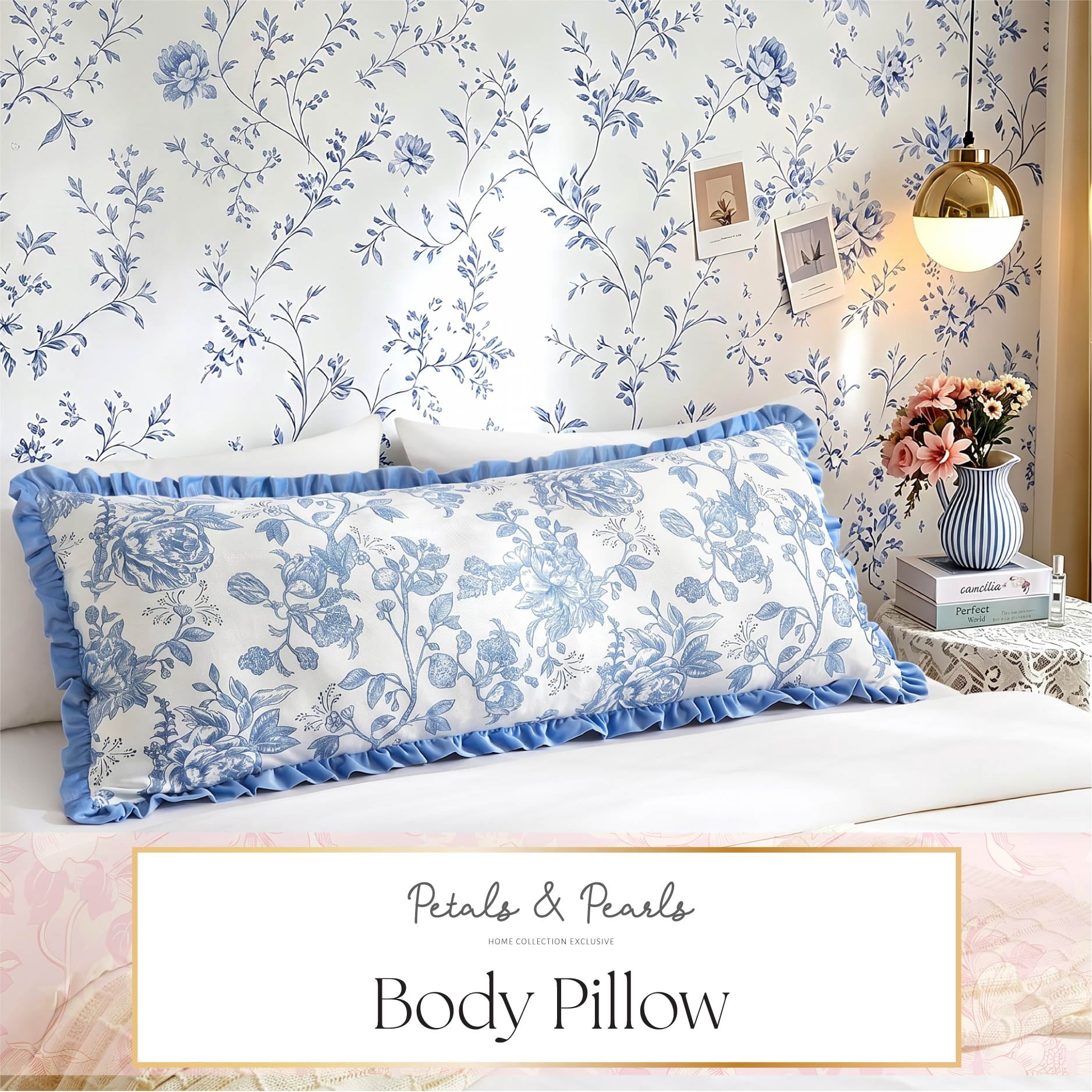 Petals and Pearls by Urban Shop 20" x 48" Ruffle Mink Body Pillow, Blue
