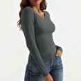 thumbnail image 5 of Mifsaly Layering Tops for Women V-Neck Long Sleeve Slim Fit Crop Top Business Travel Stretchy Basic Tight-Fitted Blouse Fall Winter Thermal Undershirts Dark Gray, 5 of 8