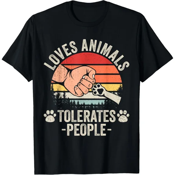 Loves Animals Tolerates People Animal Lover Funny Introvert Unisex T-Shirt, up to size 5XL