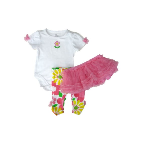 Infant Girls Flower Bodysuit Floral Leggings & Tutu Skirt 3 PC BabyOutfit