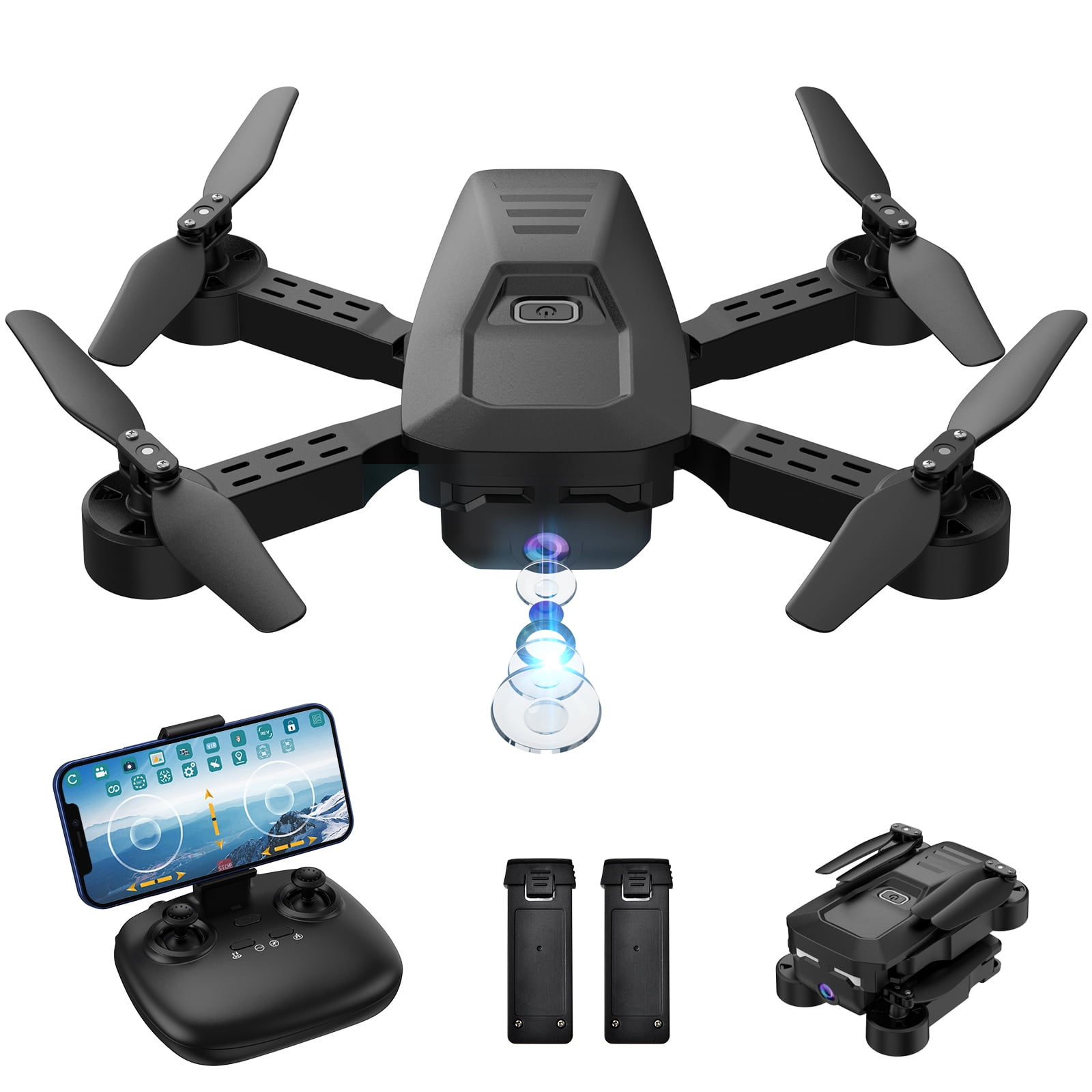 WiFi FPV RC Quadcopter for Beginners with Altitude Hold Voice Control Foldable Drone with 1080P HD Camera for Adults and Kids 2 Batteries One Key Return to Home Gravity Sensor