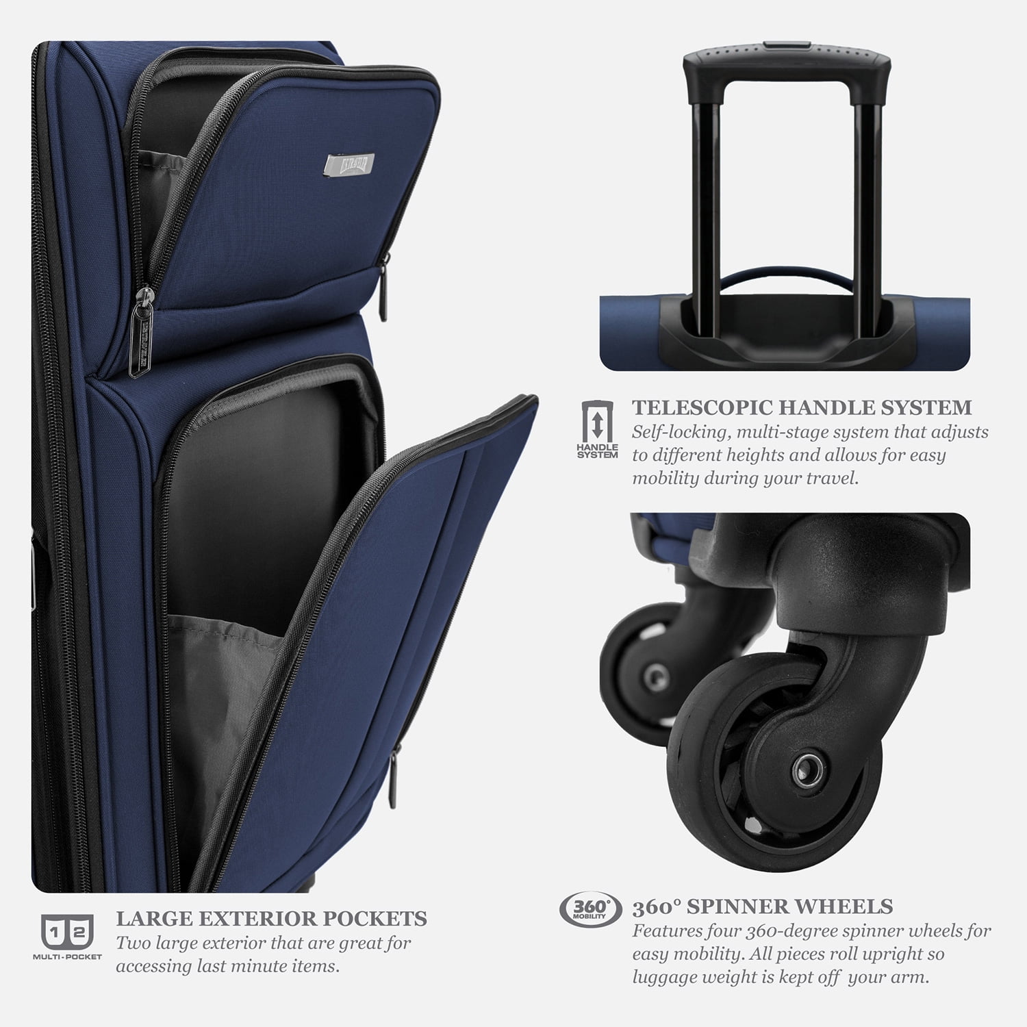 U.S. Traveler Anzio Softside Expandable Spinner Luggage, Navy, 26" Checked Medium